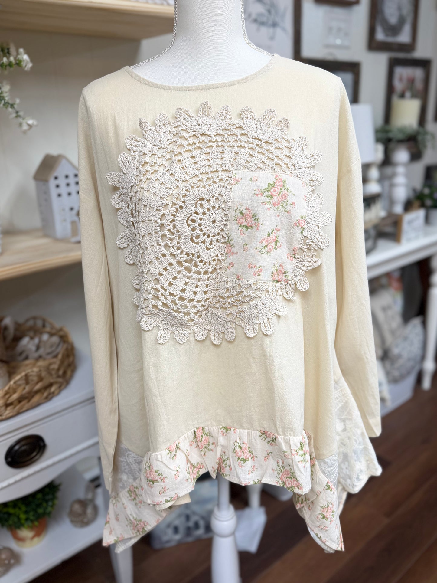 Boho floral crochet patchwork top