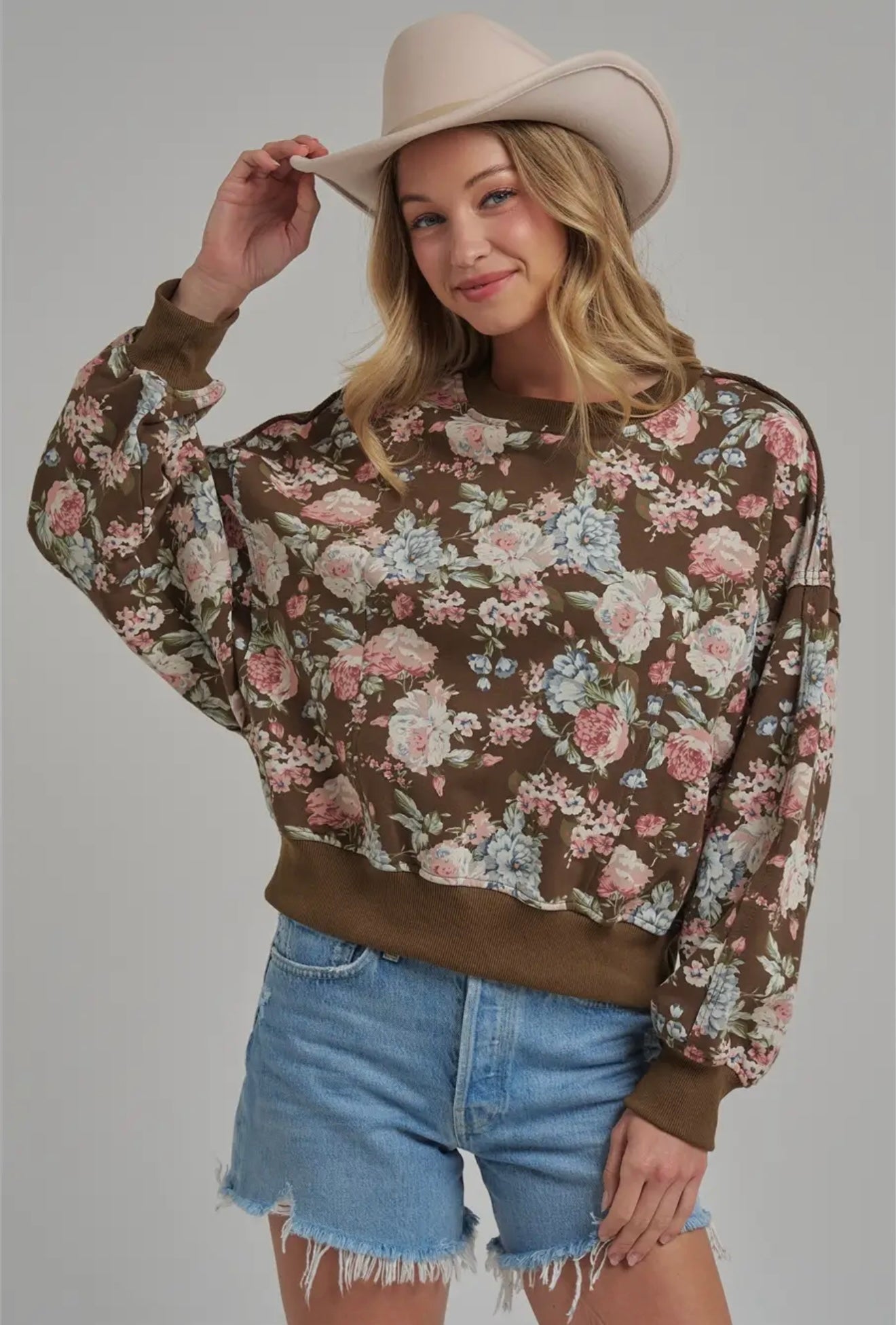 Oversized floral fleece sweatshirt