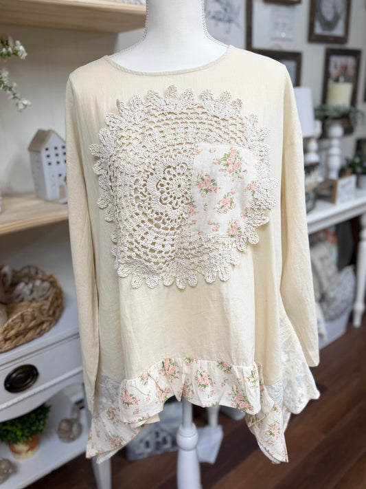 Boho floral crochet patchwork top