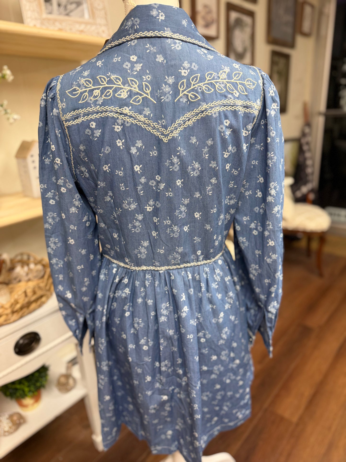 Embroidered western floral shirt dress