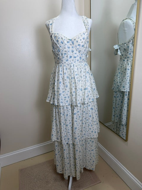 White and blue layered maxi dress